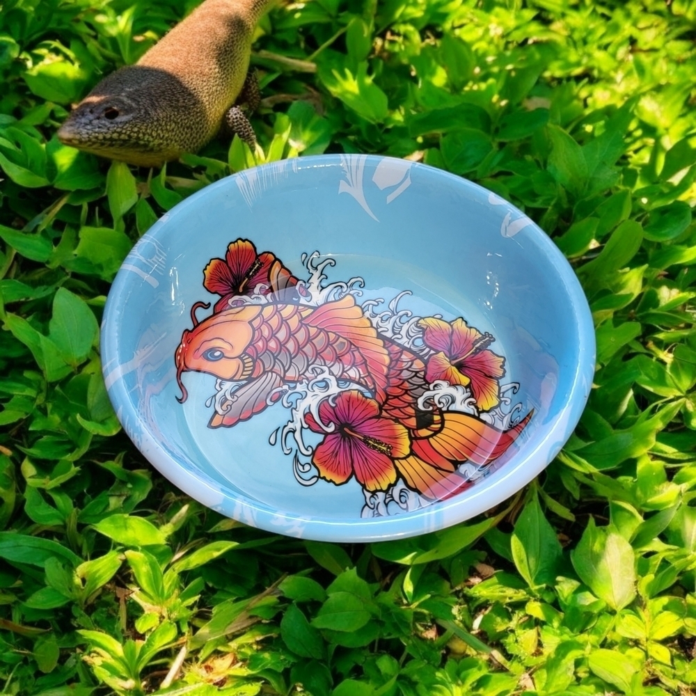NWT Komodo Koi Fish L Tattoo Design Enamel Coated Stainless Steel Pet Bowl T39